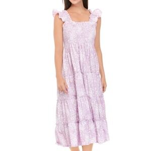 Crown‎ & Ivy M Lavender Heart Print Sleeveless Smocked Tiered Midi Dress Ruffle